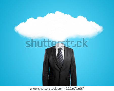 man with cloud instead of head  on blue background
