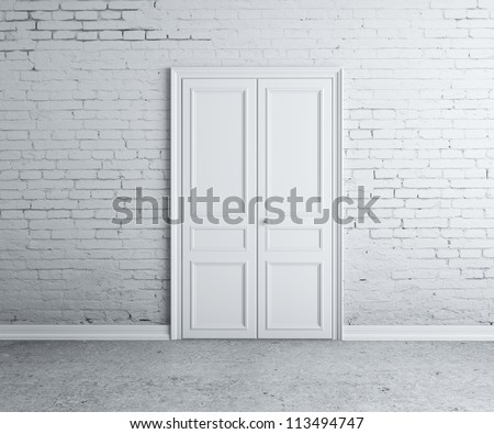 door in the brick white  wall