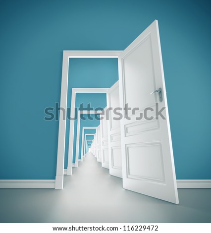 Hallway Open Door In Blue Room