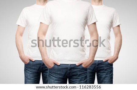 three guy in T-shirt on a white background