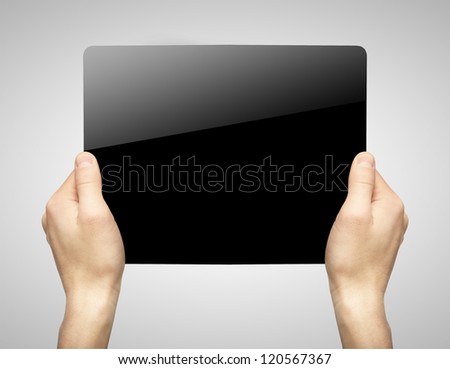 hands holding black blank poster