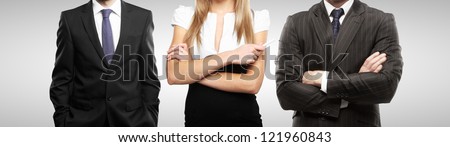 two businessman and woman on white background