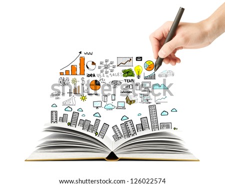 Hand Drawing Business Scheme And Open Book