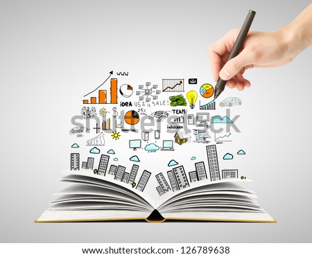 hand drawing business concept and open book