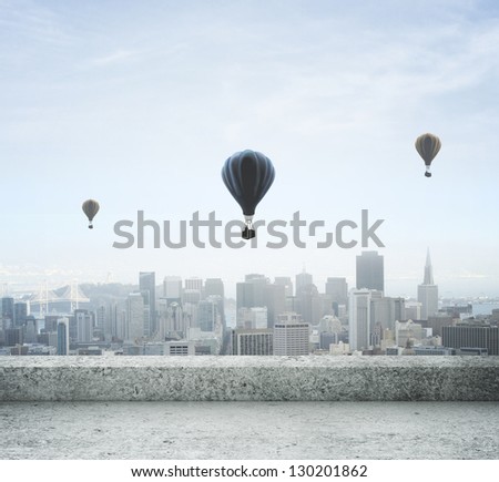 modern city view from concrete roof and air balloon