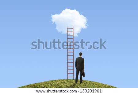 man and ladder on cloud, business concept