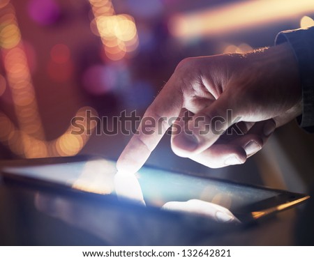 Businessman Touching Digital Tablet, Closeup