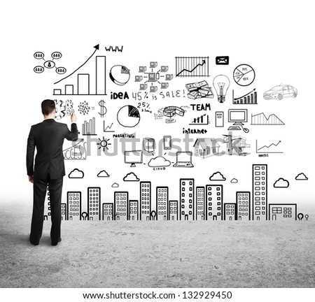 businessman drawing concept city on white background