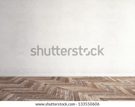 Wooden Herringbone Parquet With Wall