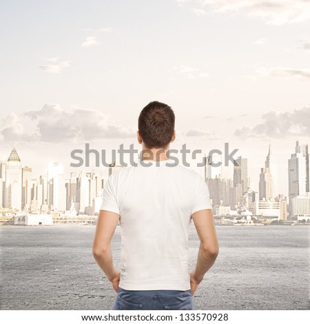 men looking at future city