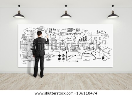 businessman drawing business concept on white poster