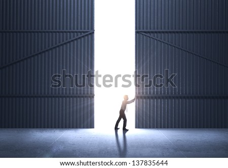 Businessman Open Gate And Sunlight