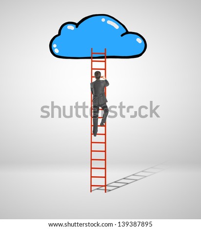 man climbing on ladder  to drawing cloud