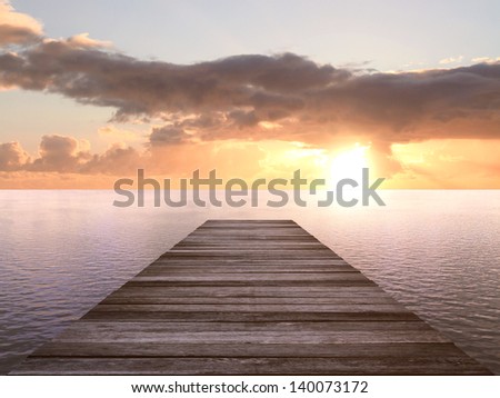 wooden pier at a sunset