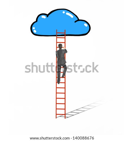 man climbing on ladder  to drawing cloud