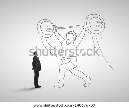 Businessman looking at drawing athlete