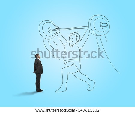 Businessman looking at drawing athlete