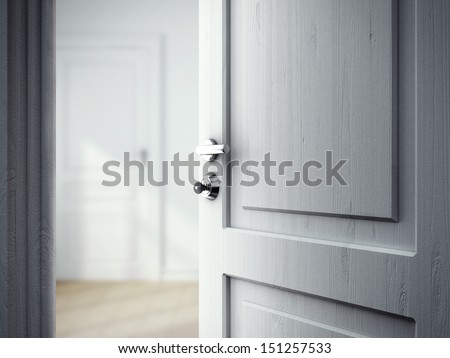 opened door in gray room
