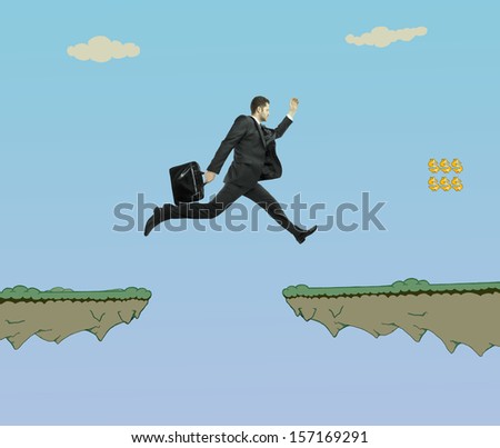 businessman jumping at drawing rock