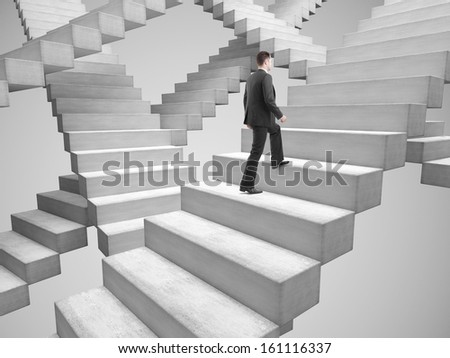 businessman climbing stairs among the many stairs
