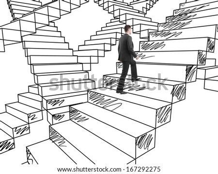businessman in suit climbing on drawing stairs