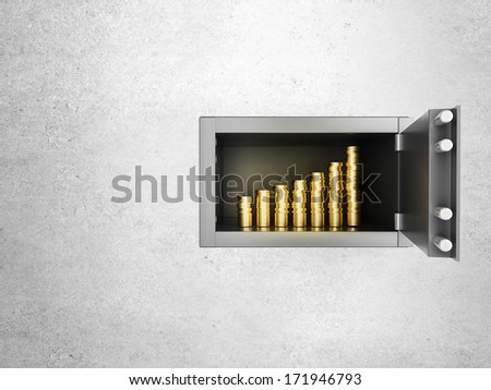 Safe In Concrete Wall With Growth Money Chart