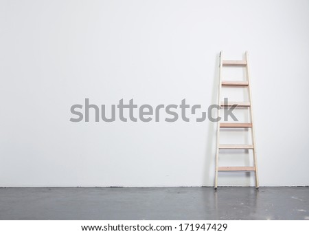 concrete floor and wall with wooden  ladder