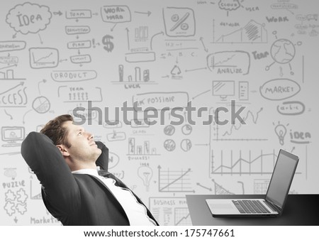 businessman sitting in office and thinking business concept