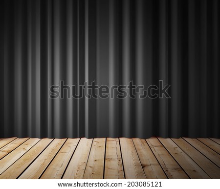 black curtains and wooden floor