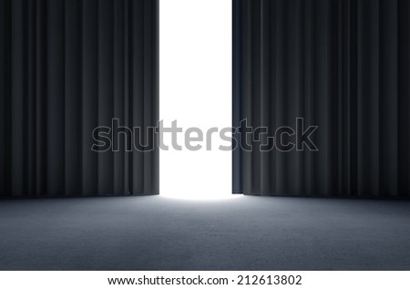 black curtains and concrete floor