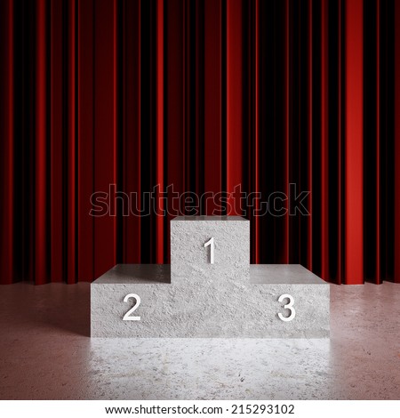 red curtains in room and champion podium