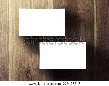 two business cards stack up on wooden table, 3d render