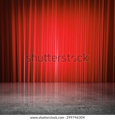 red curtains and concrete floor
