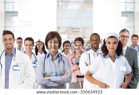 Portrait of medical center team, doctors, nurses.
