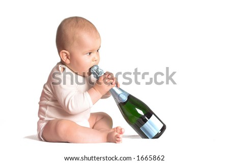 Good Baby Bottles on Stock Photo   Baby Tries To Open A Bottle Of Champagne  A Good Photo