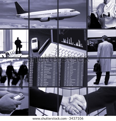 Conceptual image-grid of business photos: business trip.
