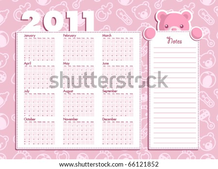 2011 Calendar Girl on Baby Girl Calendar 2011 Stock Vector 66121852   Shutterstock