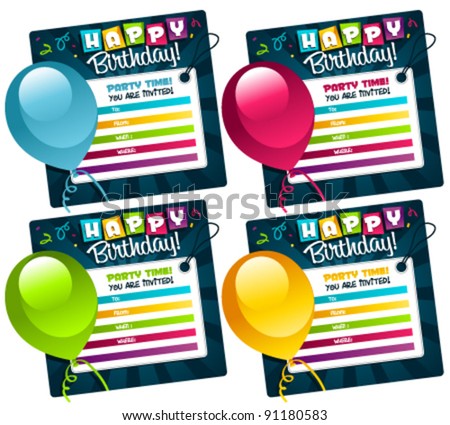 Colorful Mini Birthday Invitation Cards. Stock Vector 9