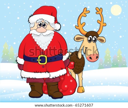 stock-vector-funny-cartoon-santa-claus-and-reindeer-on-snow-background-65271607.jpg