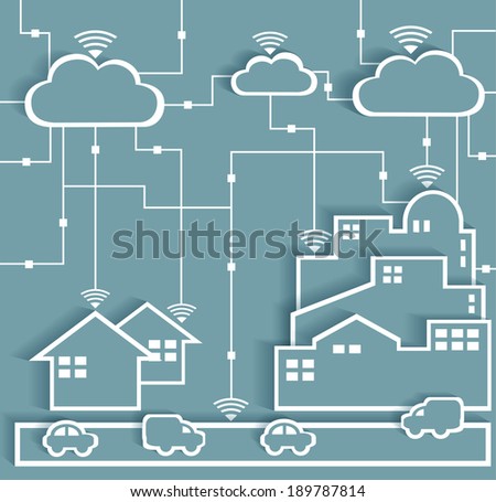Cloud computing abstract concept with paper clouds in the sky and ...