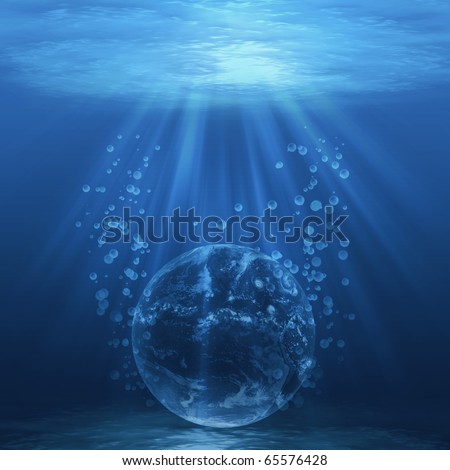 Planet Earth Underwater, Global Warming Concept, Earth Image From Nasa