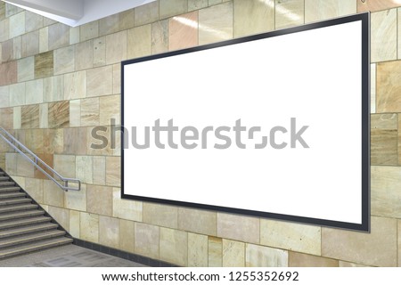 Blank horizontal advertising billboard mockup underground with clipping path around ad banner. 3d illustration