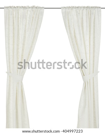 Classic warm white curtain. Isolated on white background. Include path.