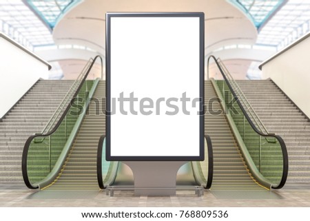Blank advertising billboard stand in shopping mall or airport. 3d illustration