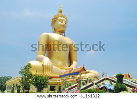 Big statue image of buddha meditation at Wat Muang,Angthong,Thailand