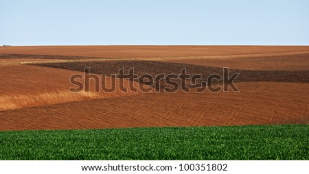 Cultivated land in North Bulgaria early spring season ready for crops