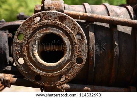 Rusty scrap steel, industrial element, large iron pipe
