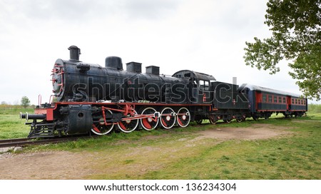 Original passengers steam-power train from the Orient Express era at the old railway station in Edirne, Turkey.