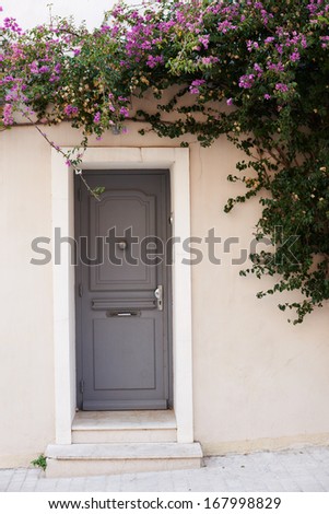 Street view home door, winter season in Saint Tropez, France