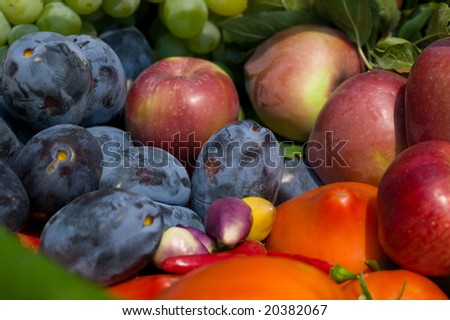 Fresh summer fruits and vegetables close-up